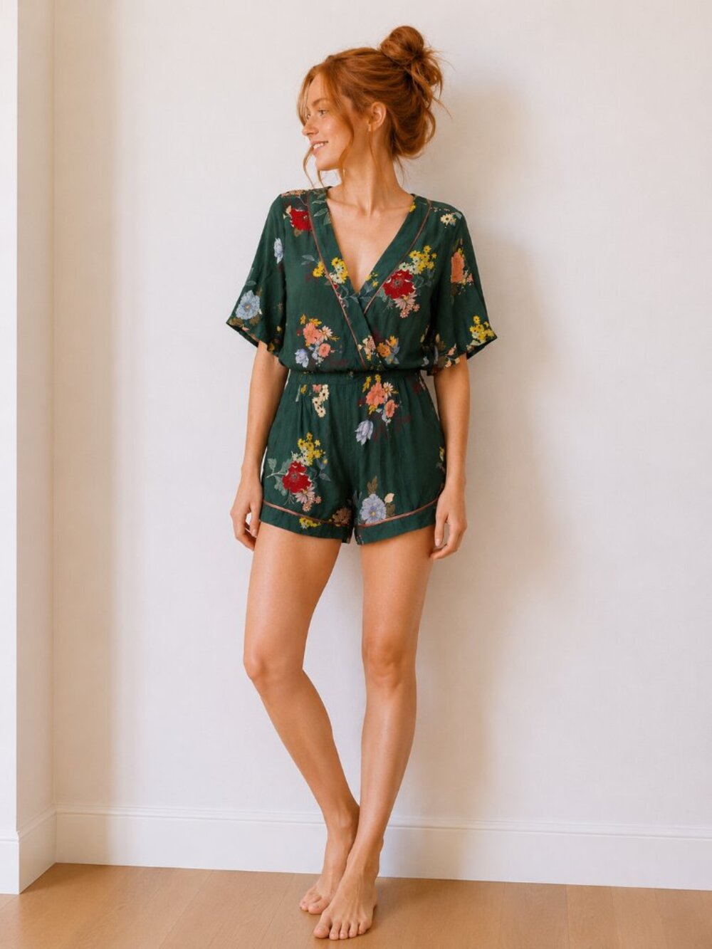 Abercrombie & Fitch Green Floral Wrap Romper